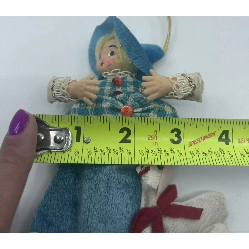 2 Vtg 50s Christmas‎ Ornaments Velvet Silk Celluloid Hands Bo Peep Drummer Boy